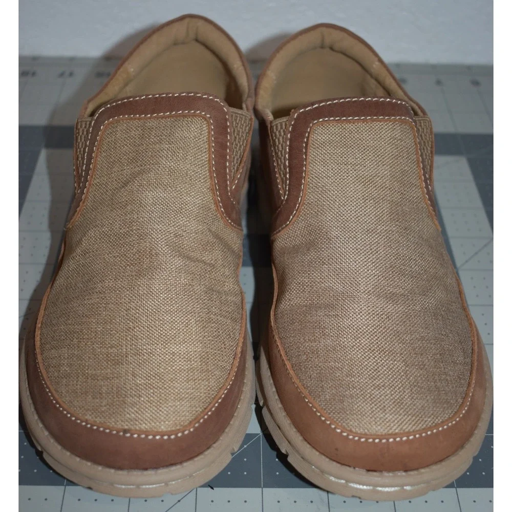 Born Sawyer Textile Tan Leather Slip On Loafers Kids Boys Size 4 PM-701-S